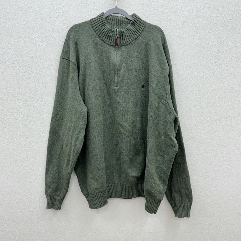 Polo Ralph Lauren Green 1/4 Quarter Zip Cotton Knit Pullover Sweater Mens 4XLT